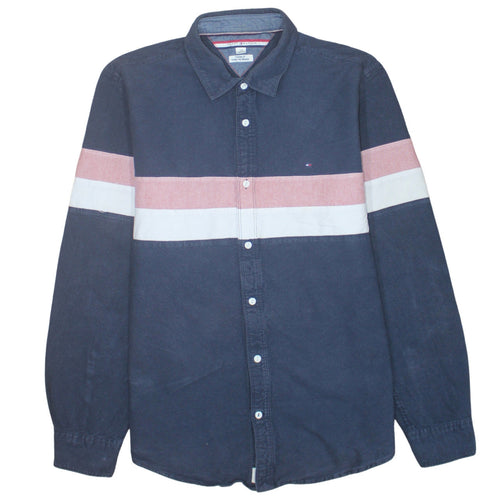 Tommy Hilfiger Men’s Blue Colourblock Cotton Shirt L Slim Fit