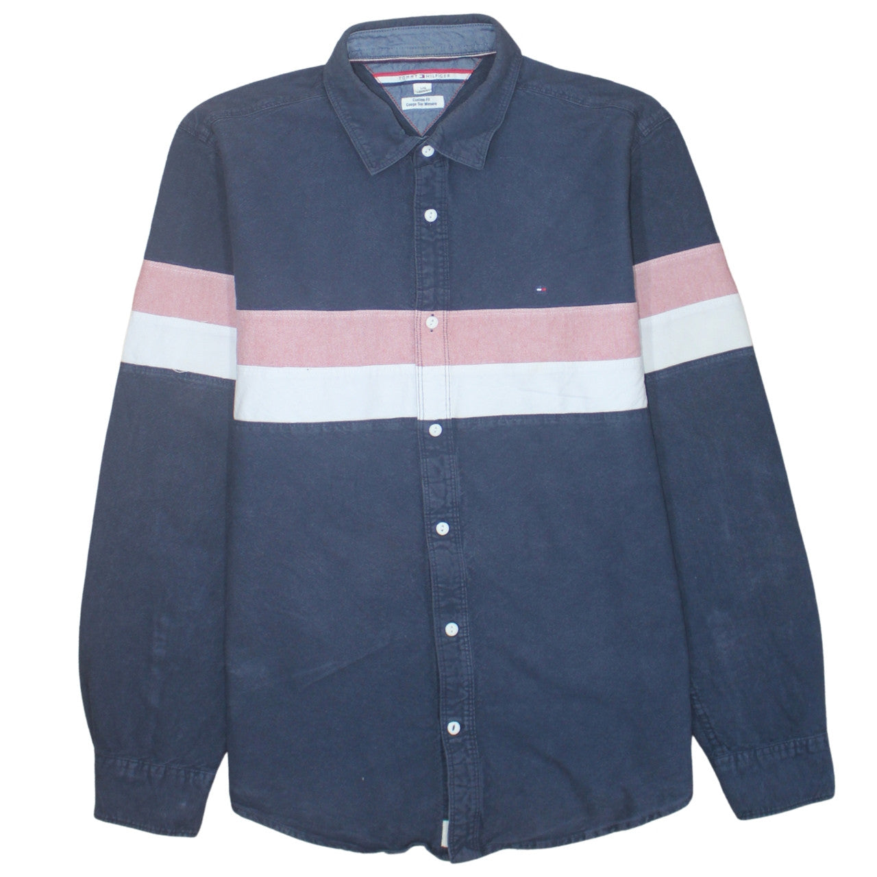 Tommy Hilfiger Men’s Blue Colourblock Cotton Shirt L Slim Fit
