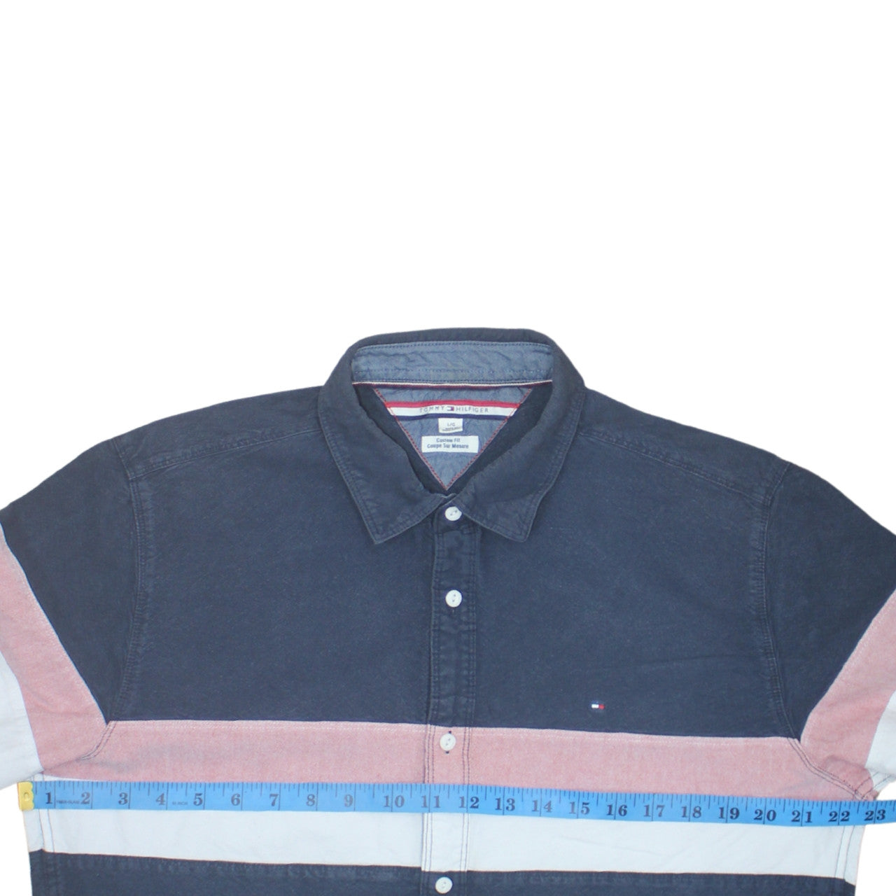 Tommy Hilfiger Men’s Blue Colourblock Cotton Shirt L Slim Fit