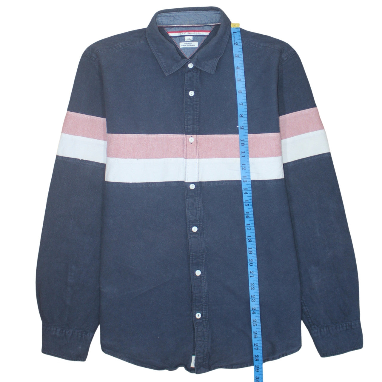 Tommy Hilfiger Men’s Blue Colourblock Cotton Shirt L Slim Fit