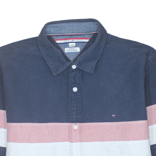 Tommy Hilfiger Men’s Blue Colourblock Cotton Shirt L Slim Fit