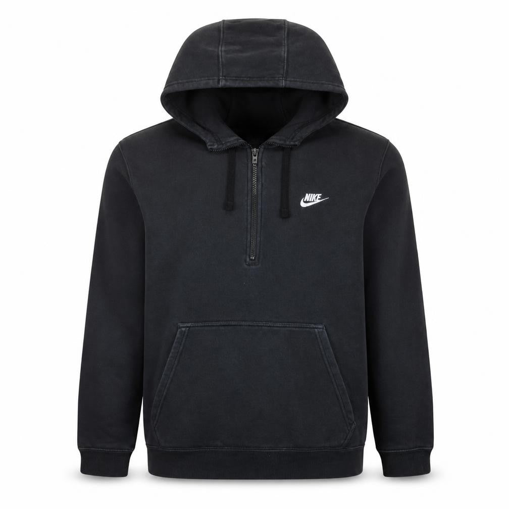 Front view of Nike Men’s Black 1/2 Zip Pullover Hoodie, size L, Regular Fit