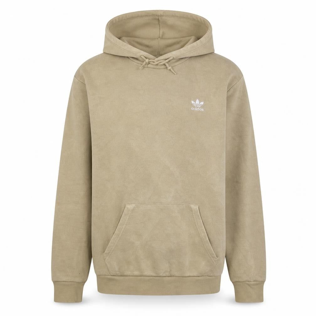 Front view of Adidas Men's Beige Pullover Hoodie M Regular Fleece Logo Sweatshirt