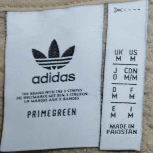Adidas Men's Beige Pullover Hoodie M Regular Fleece Logo Sweatshirt