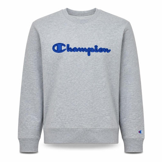Front view of Champion Men's Grey Embroidered Logo Pullover Sweatshirt, size M