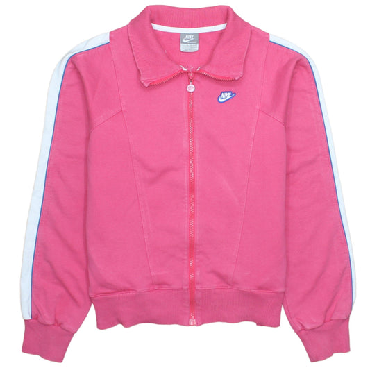 Front view of Nike girls’ pink track jacket xl 13-15 years full zip sportswear top