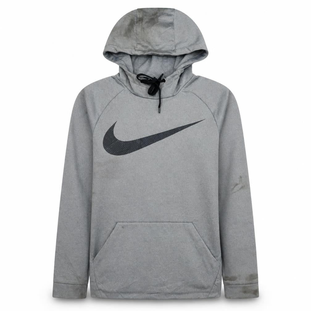 Front view of Nike Men's Grey Dri-Fit Pullover Hoodie S Sports Logo