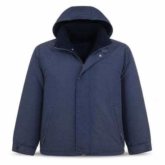 Front view of Timberland Men’s Blue L Parka Jacket Hooded Weathergear Outdoor