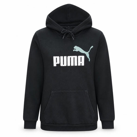 Front view of Puma Women's Black Small Pullover Hoodie with Logo Print