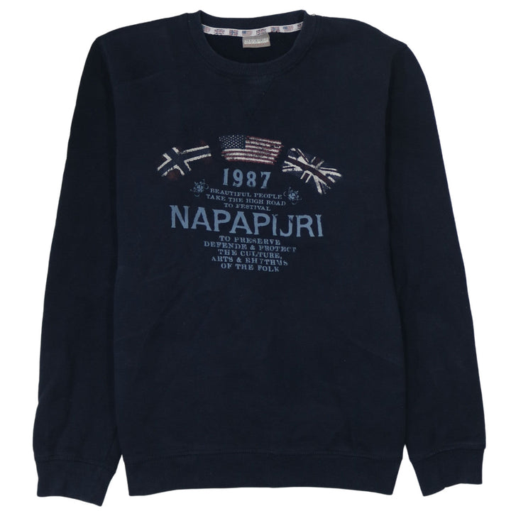 Napapijri Men's Blue Logo Crew Neck Pullover Sweatshirt L