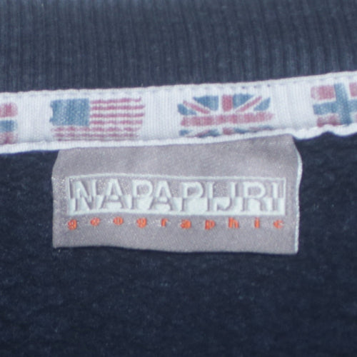 Napapijri Men's Blue Logo Crew Neck Pullover Sweatshirt L