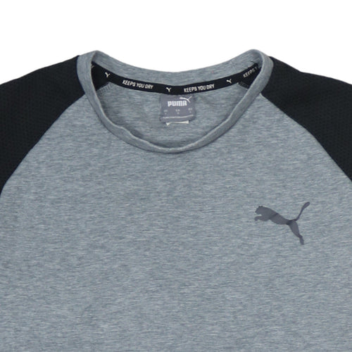 Puma Mens Grey Black Long Sleeve Crew Neck Sports Sweatshirt L