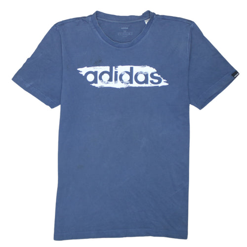 Adidas Men's Blue Graphic Print Crew Neck Cotton T-Shirt Size M