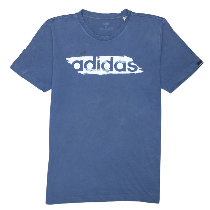 Adidas Men's Blue Graphic Print Crew Neck Cotton T-Shirt Size M