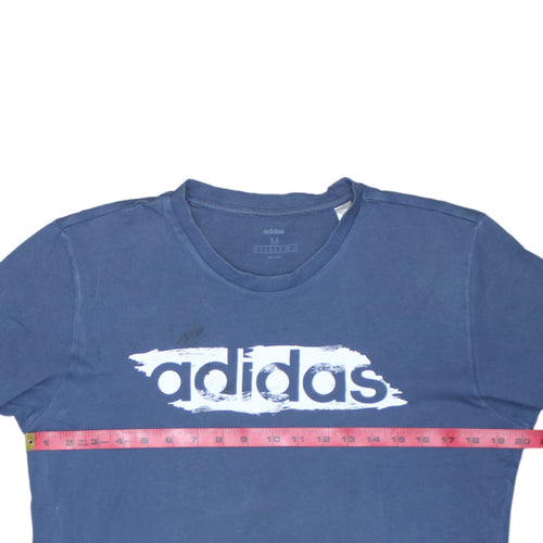 Adidas Men's Blue Graphic Print Crew Neck Cotton T-Shirt Size M