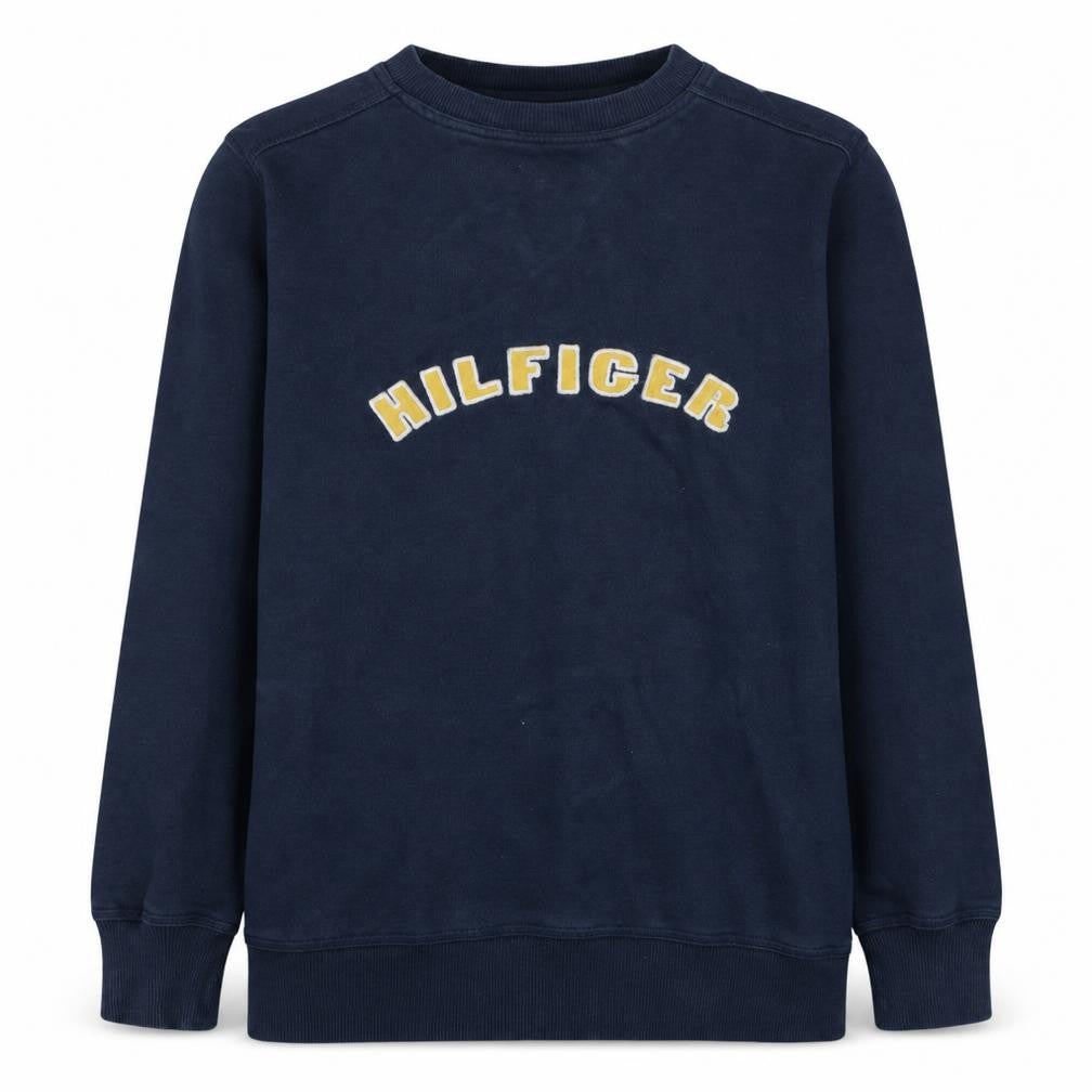 Front view of Tommy Hilfiger Men's Blue Small Pullover Sweatshirt Embroidered Logo