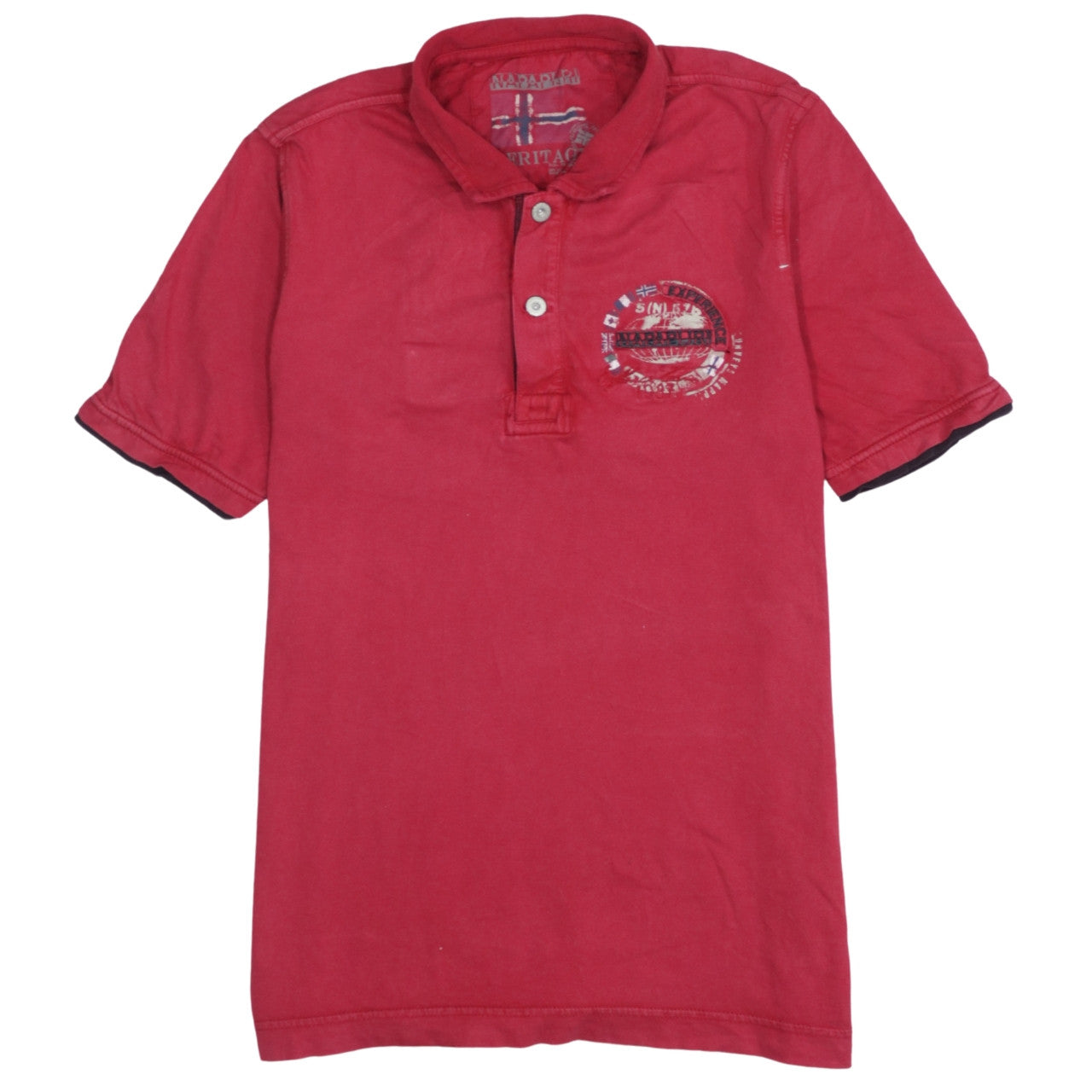 Napapijri Men's Red Heritage Polo Shirt Size M Cotton Logo Design