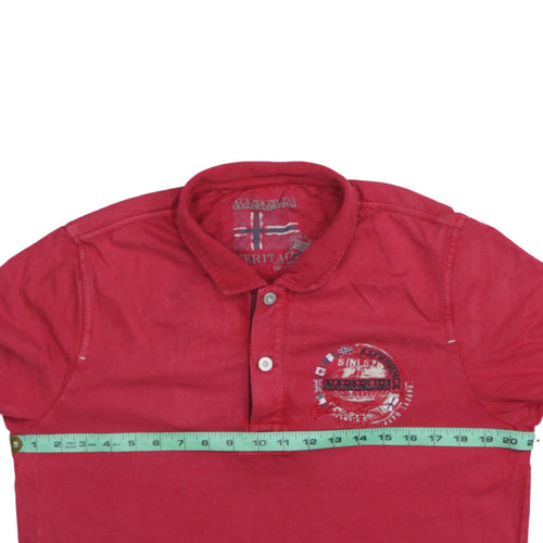 Napapijri Men's Red Heritage Polo Shirt Size M Cotton Logo Design