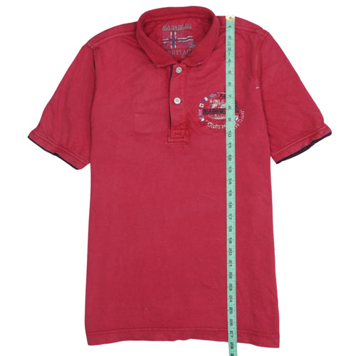 Napapijri Men's Red Heritage Polo Shirt Size M Cotton Logo Design