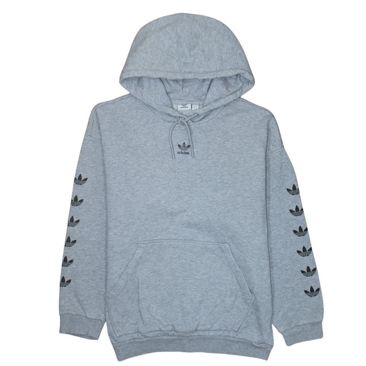Adidas Men Grey Pullover Hoodie L Logo Fleece Sportswear