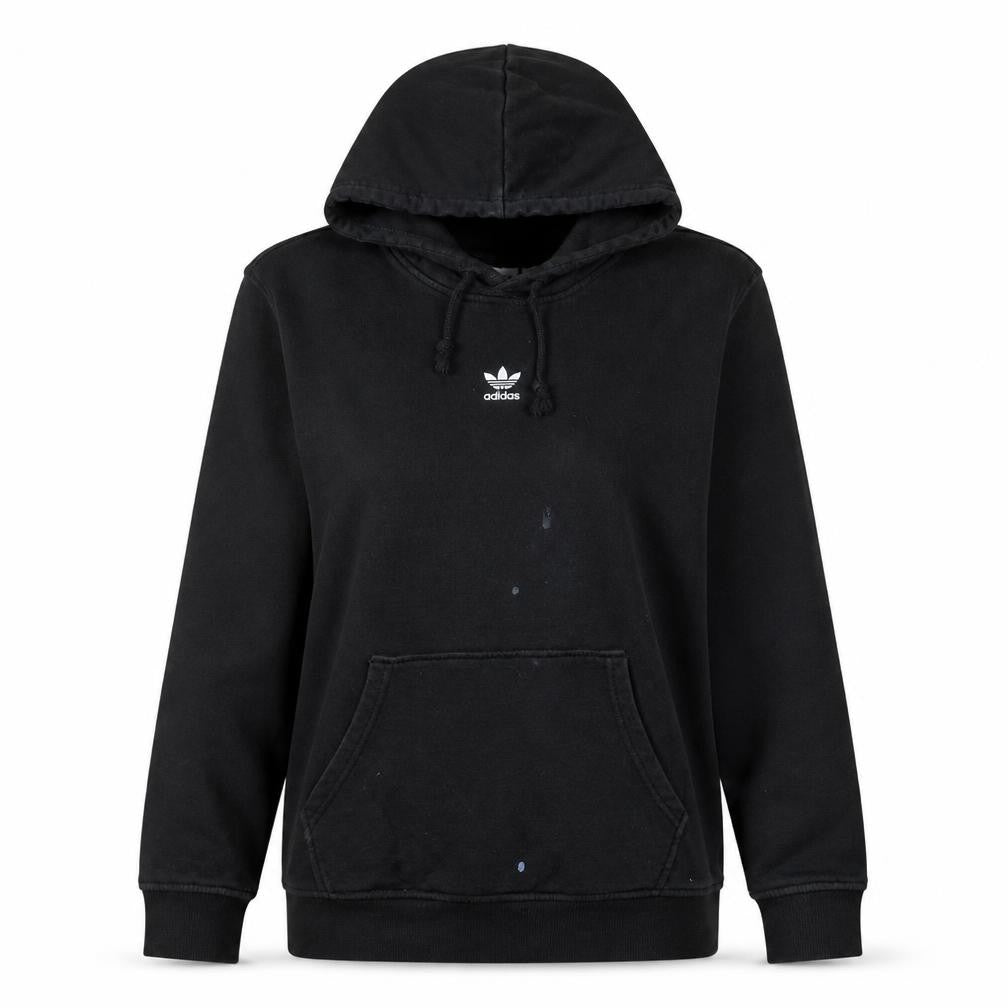Front view of Adidas women’s black hoodie, size UK 10, pullover casual cotton sweatshirt