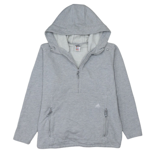 Adidas Women's Grey 1/2 Zip Hooded Sweatshirt Size 16 Lined Pockets