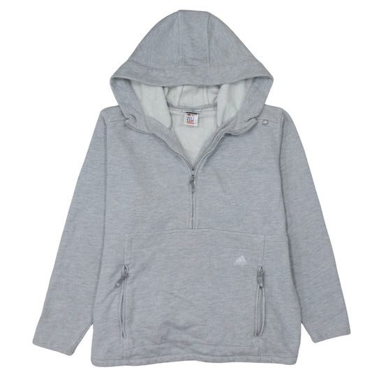 Adidas Women's Grey 1/2 Zip Hooded Sweatshirt Size 16 Lined Pockets