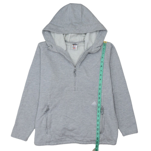 Adidas Women's Grey 1/2 Zip Hooded Sweatshirt Size 16 Lined Pockets
