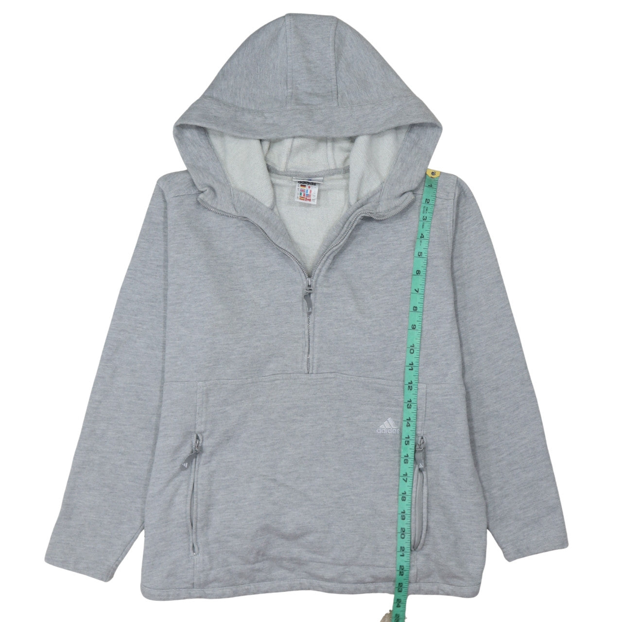 Adidas Women's Grey 1/2 Zip Hooded Sweatshirt Size 16 Lined Pockets
