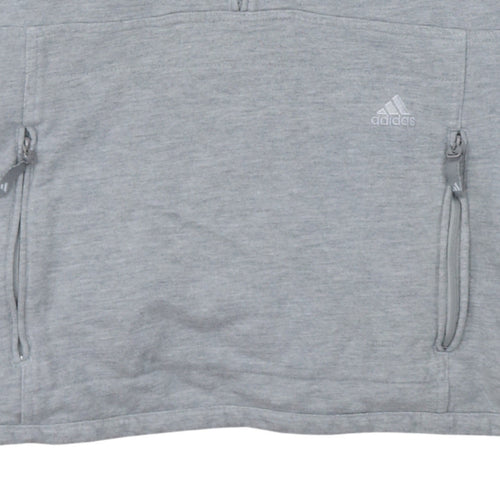 Adidas Women's Grey 1/2 Zip Hooded Sweatshirt Size 16 Lined Pockets
