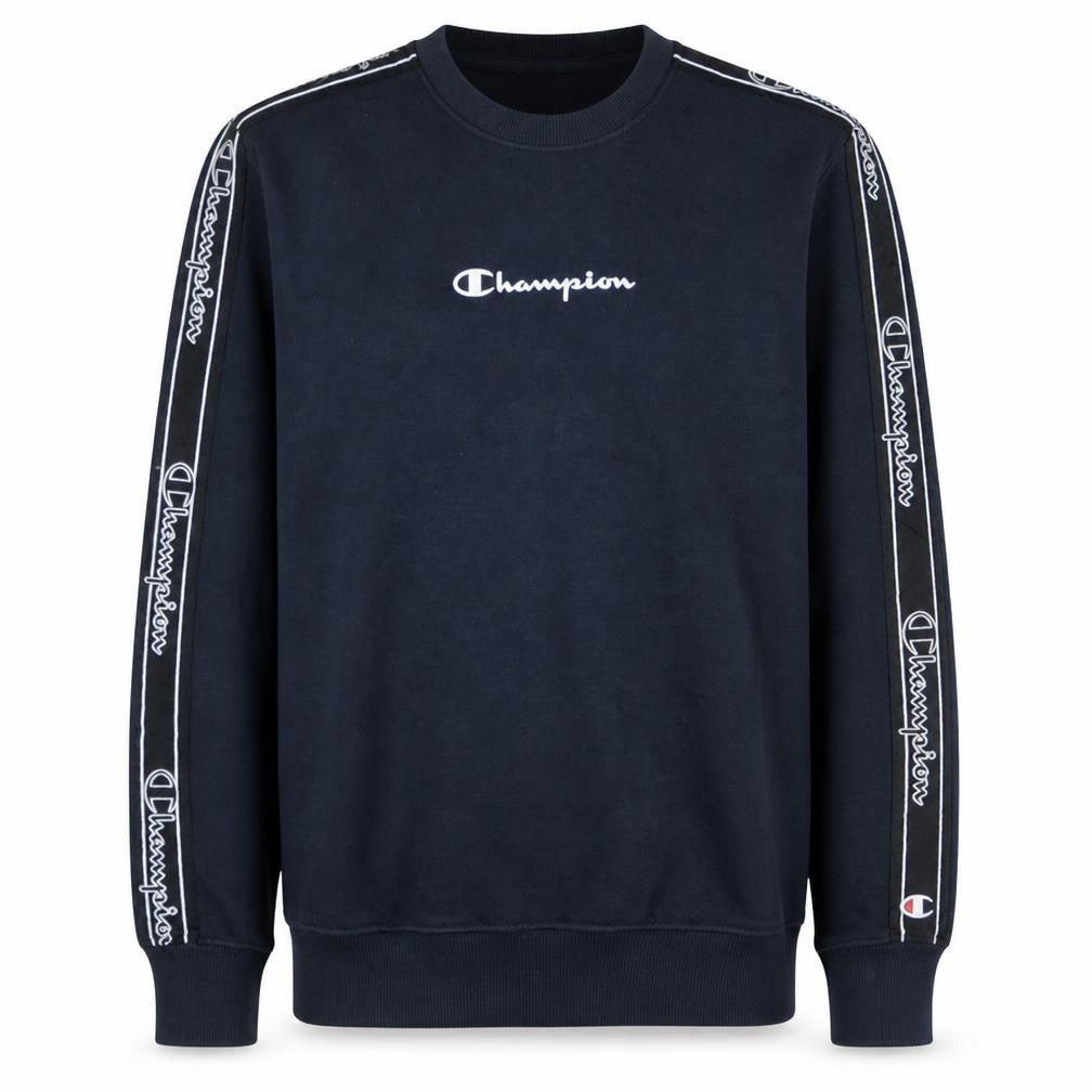 Front view of Champion Men’s Black Small Logo Tape Pullover Sweatshirt
