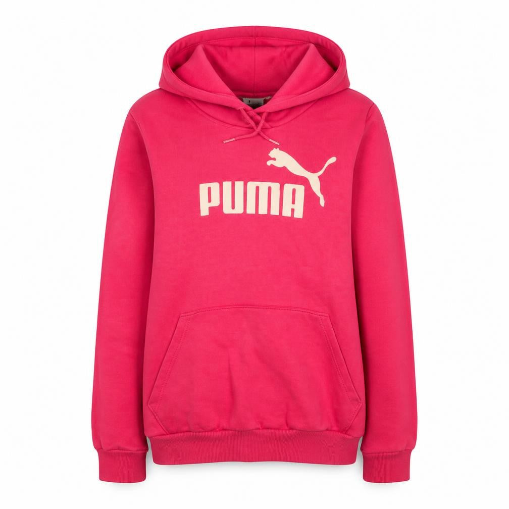 Front view of Puma Women's Pink Pullover Hoodie, size 10, Logo Cotton Blend Sweatshirt