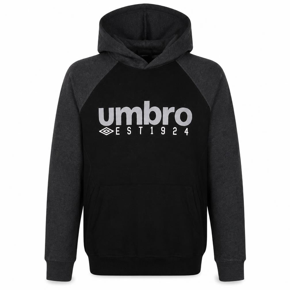 Front view of Umbro Men's Black Small Pullover Hoodie Sports Fleece