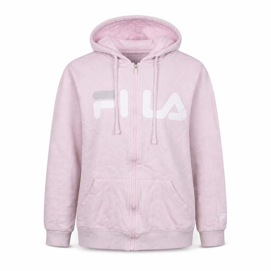 Front view of Fila women’s pink full zip hoodie, size UK 8, hooded sweatshirt