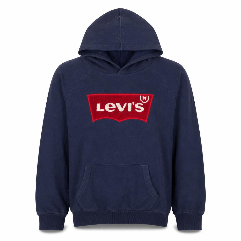 Front view of Levi's boys’ blue pullover hoodie 12-13 years logo fleece sweatshirt