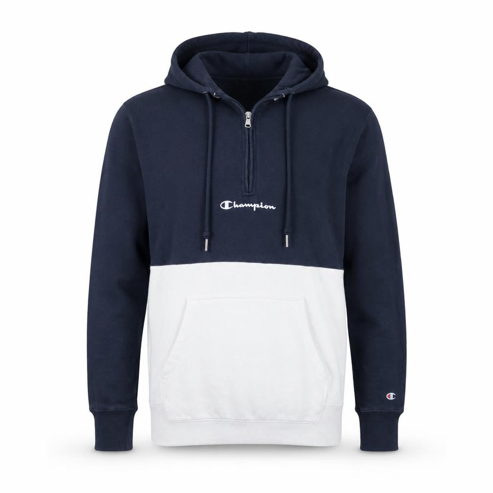 Front view of Champion Men's Blue 1/2 Zip Fleece Hoodie Medium