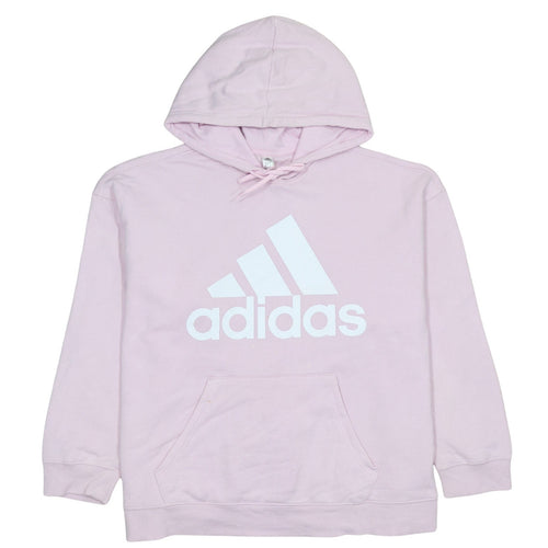 Adidas Women Pink Pullover Hoodie L 16-18 Hooded Logo Sweatshirt