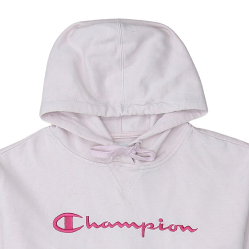 Champion Women Pink Embroidered Pullover Hoodie L Cotton Blend