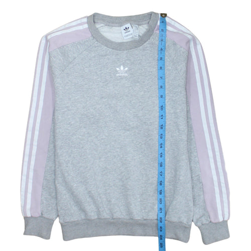 Adidas Women Grey & Lilac 3-Stripes Crew Neck Pullover Sweatshirt UK 6