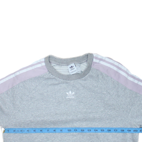 Adidas Women Grey & Lilac 3-Stripes Crew Neck Pullover Sweatshirt UK 6