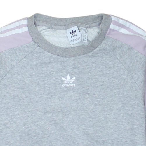 Adidas Women Grey & Lilac 3-Stripes Crew Neck Pullover Sweatshirt UK 6