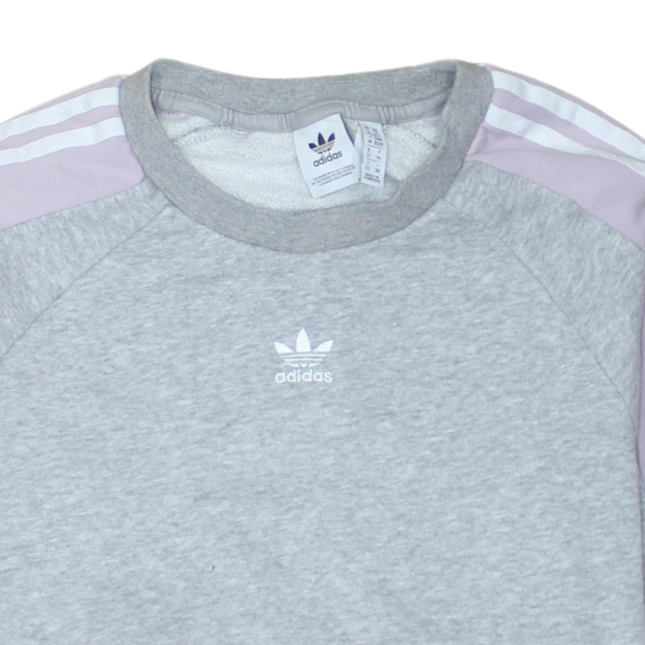 Adidas Women Grey & Lilac 3-Stripes Crew Neck Pullover Sweatshirt UK 6