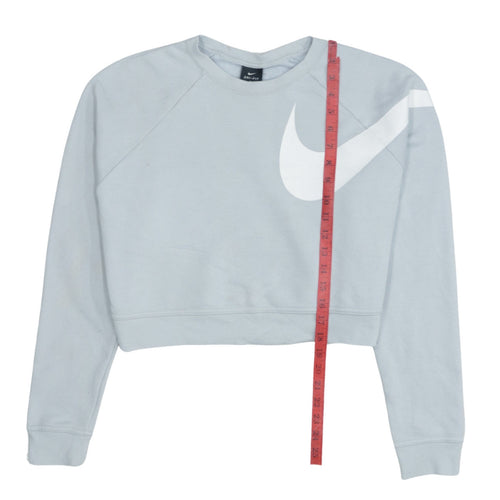 Nike Womens Grey Small Cropped Pullover Sweatshirt Dri-FIT Logo
