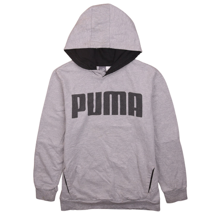 Puma Teens Grey Pullover Hoodie L Graphic Logo Cotton Blend