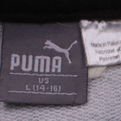 Puma Teens Grey Pullover Hoodie L Graphic Logo Cotton Blend