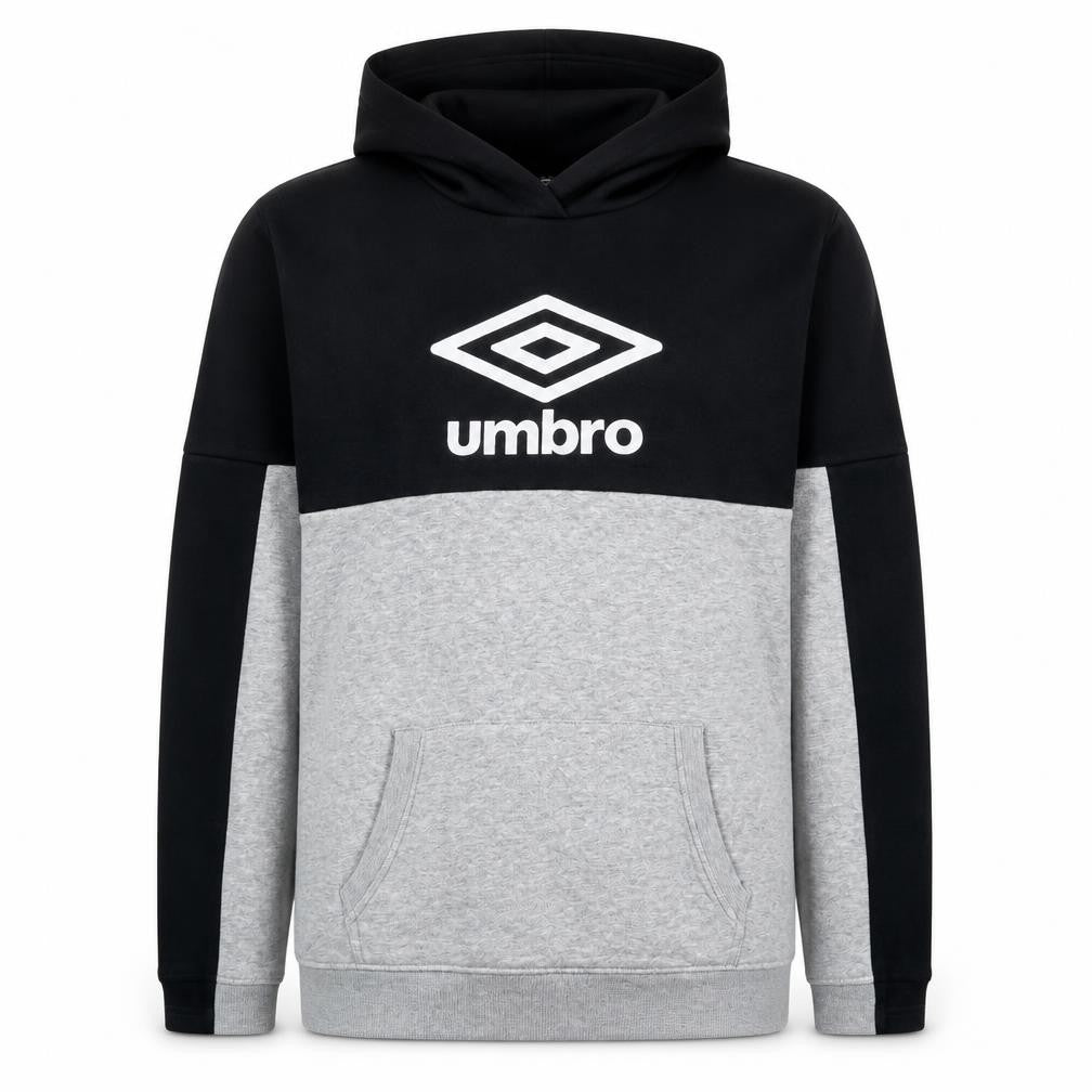 Front view of Umbro Men's Black Grey XL Pullover Hoodie with Logo