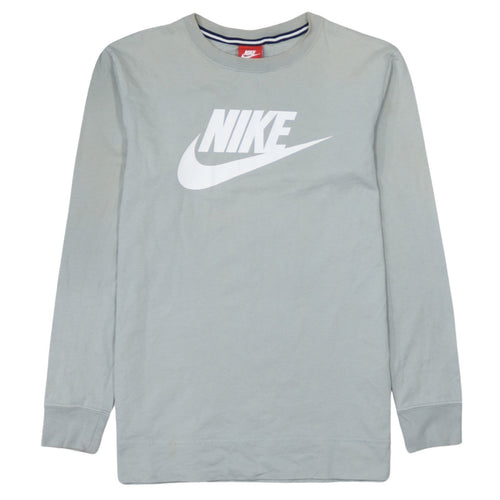 Nike Men's Grey Long Sleeve Graphic Logo Top XS