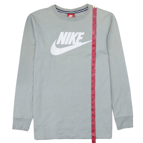 Nike Men's Grey Long Sleeve Graphic Logo Top XS