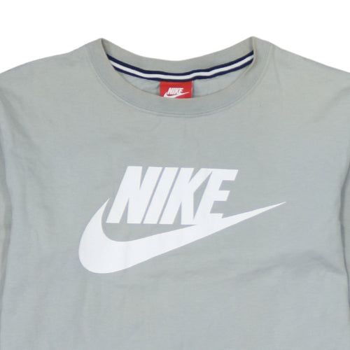 Nike Men's Grey Long Sleeve Graphic Logo Top XS
