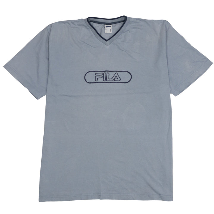 Fila Men's Blue XL V-Neck Logo Cotton Short Sleeve T-Shirt
